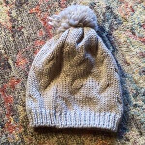 Kids' Light Gray Knit Beanie with Pom-Pom